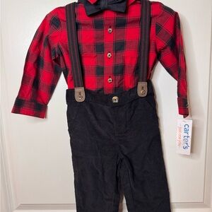 Carter's Red and Black Plaid Outfit with Bow Tie